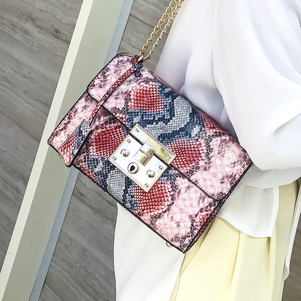 Snake Print Square Bag