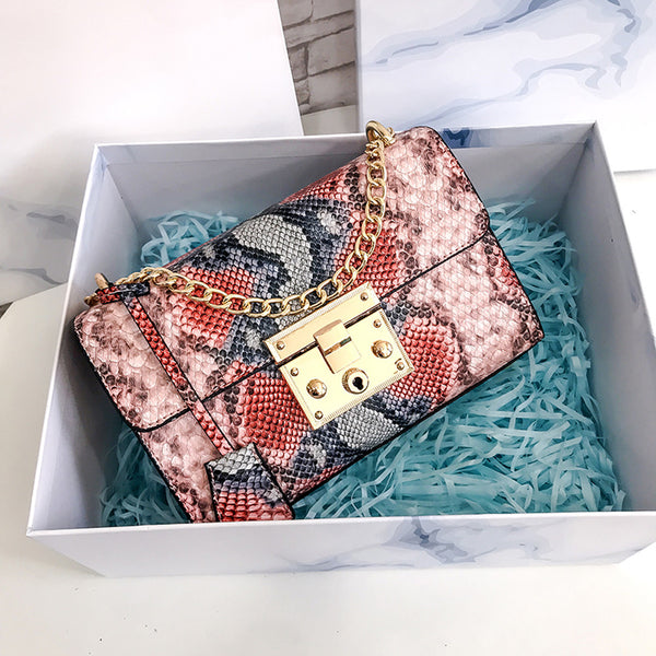 Snake Print Square Bag