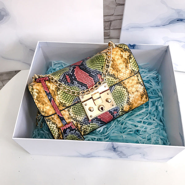 Snake Print Square Bag